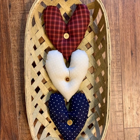 Set of 3 Patriotic Heart Bowl Fillers Americana Shelf Pillows - Picture 4 of 5